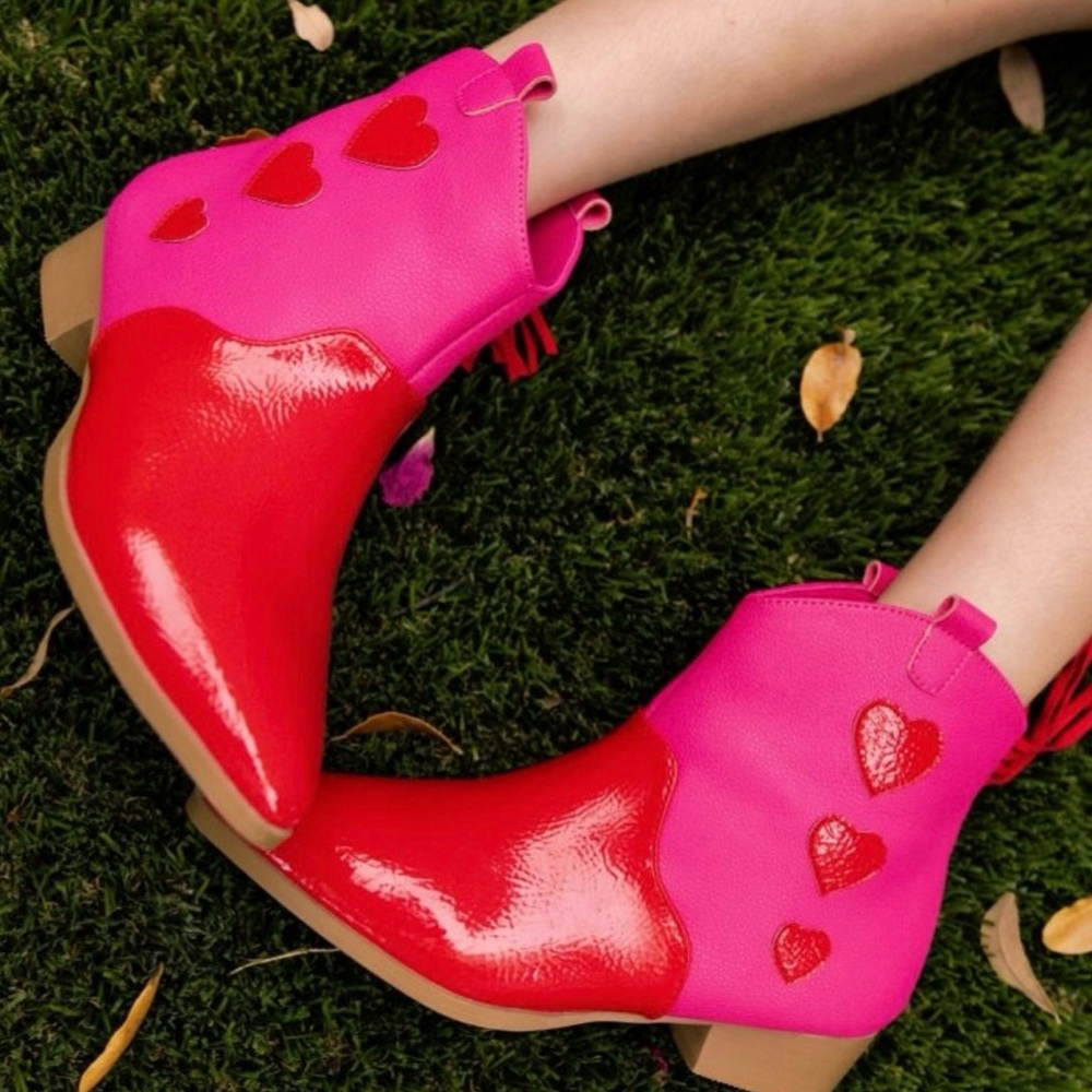 Yosi Samra Miss Dallas Pink and Red Heart Ankle Boots